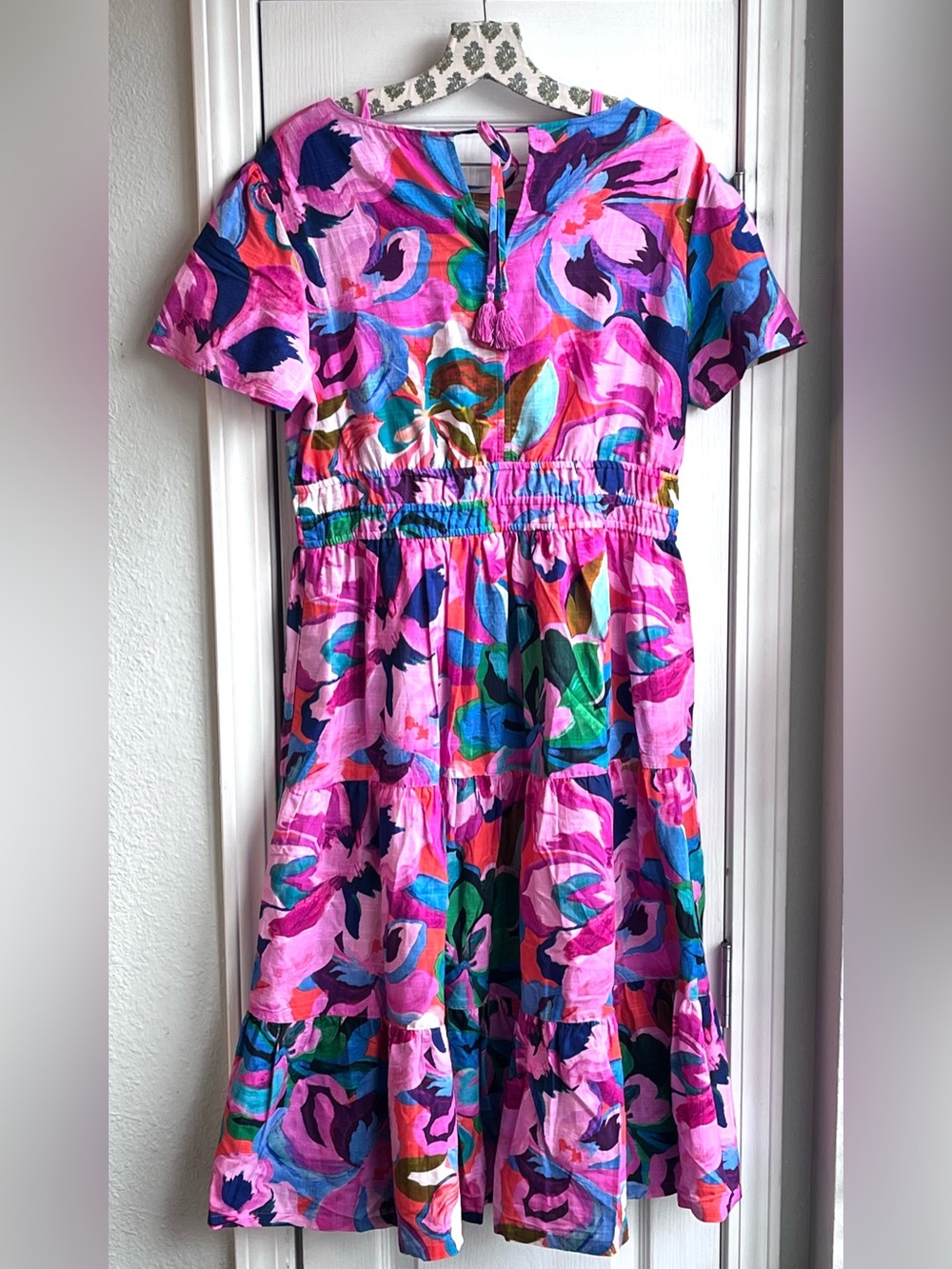 NWOT Johnny Was “Ambre” Smocked Tiered Floral Pink Multicolor Midi Dress Size S - Picture 2 of 12